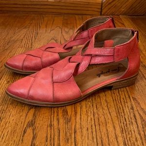 Free People Red Wanderlust Leather Flat Sandals